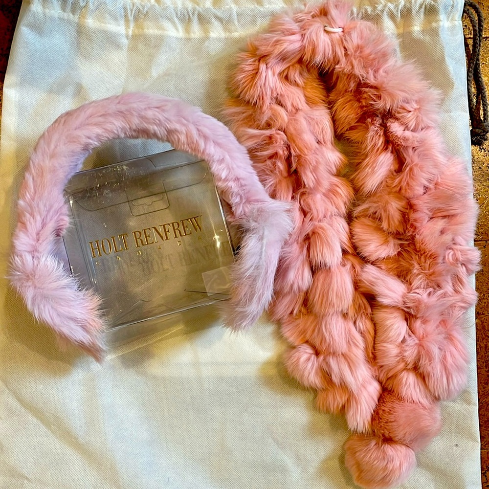 Pink fur earmuffs and scarf set